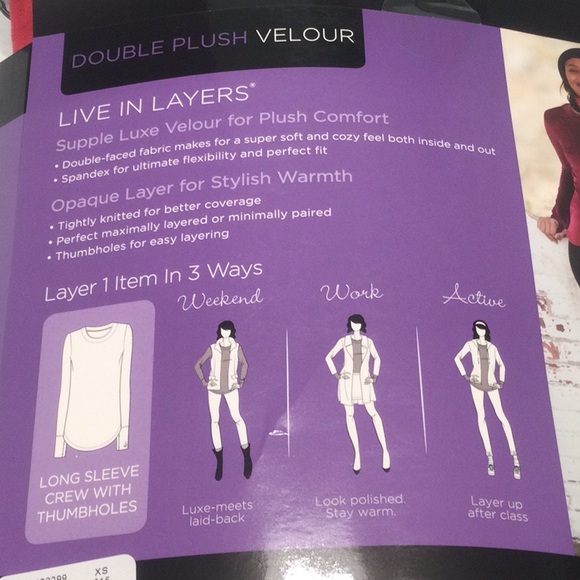 Cuddl Duds Double Plush Velour Crimson Long Sleeve Crew with Thumbholes - Picture 5 of 7